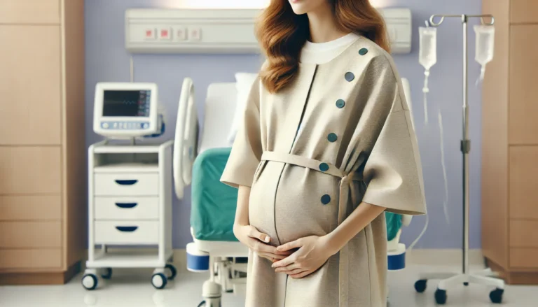 Comfortable and stylish labor and delivery gown with easy-access snap closures